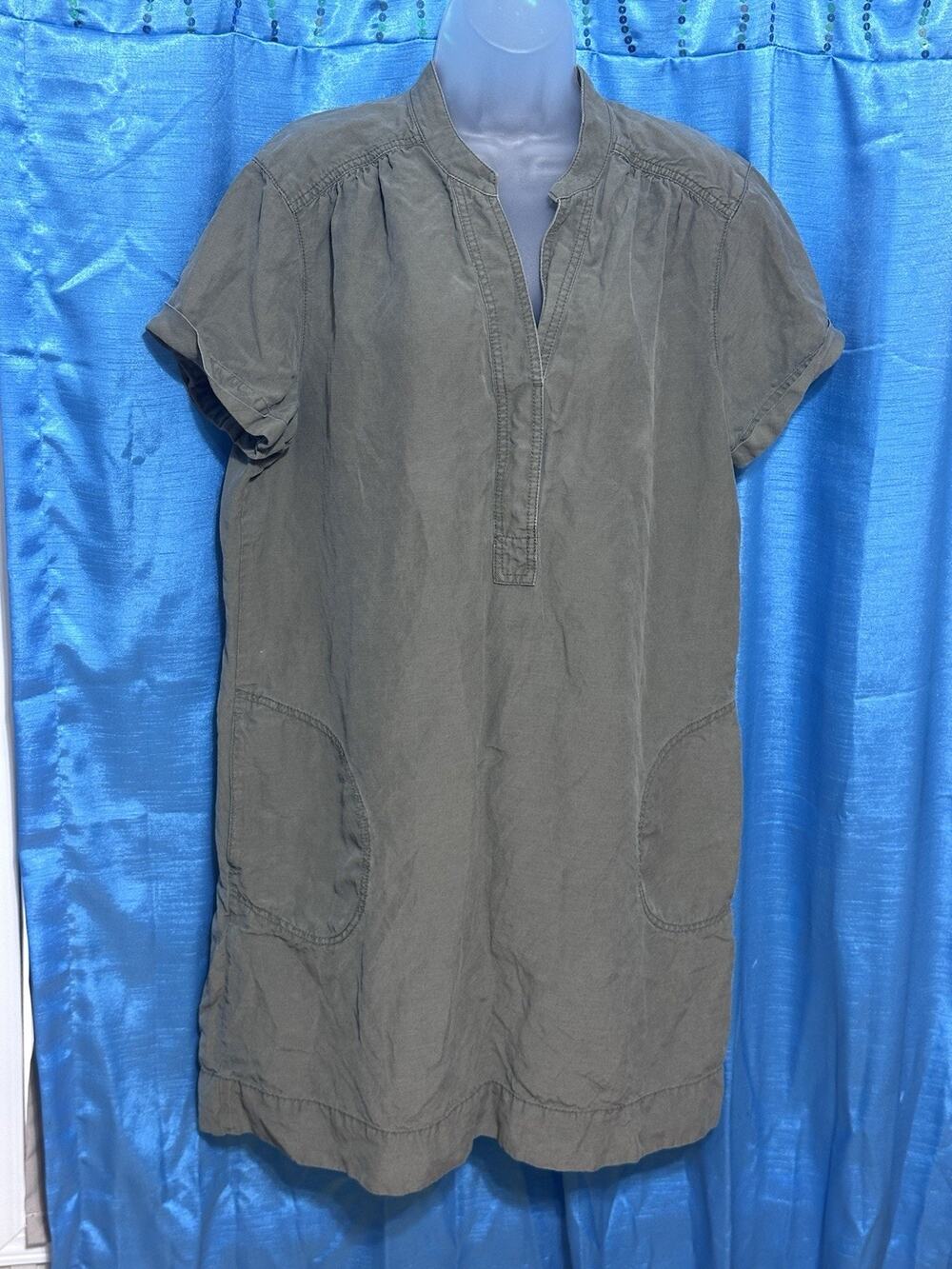 J.Jill Olive Green Silk/ Linen Shift Dress SZ XL Summer Breathable Resort